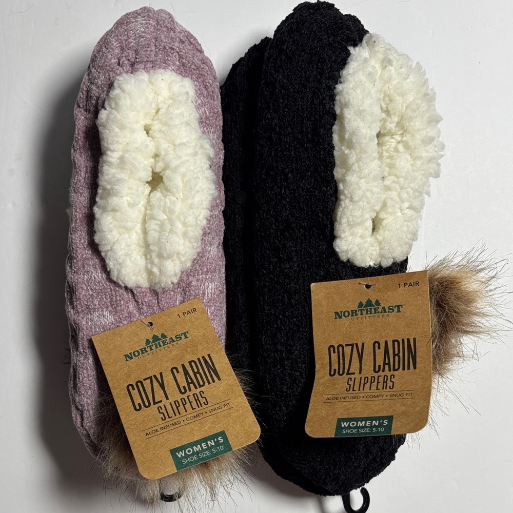 Northeast Cozy Cabin Slippers - Black and Purple Women Size 5-10